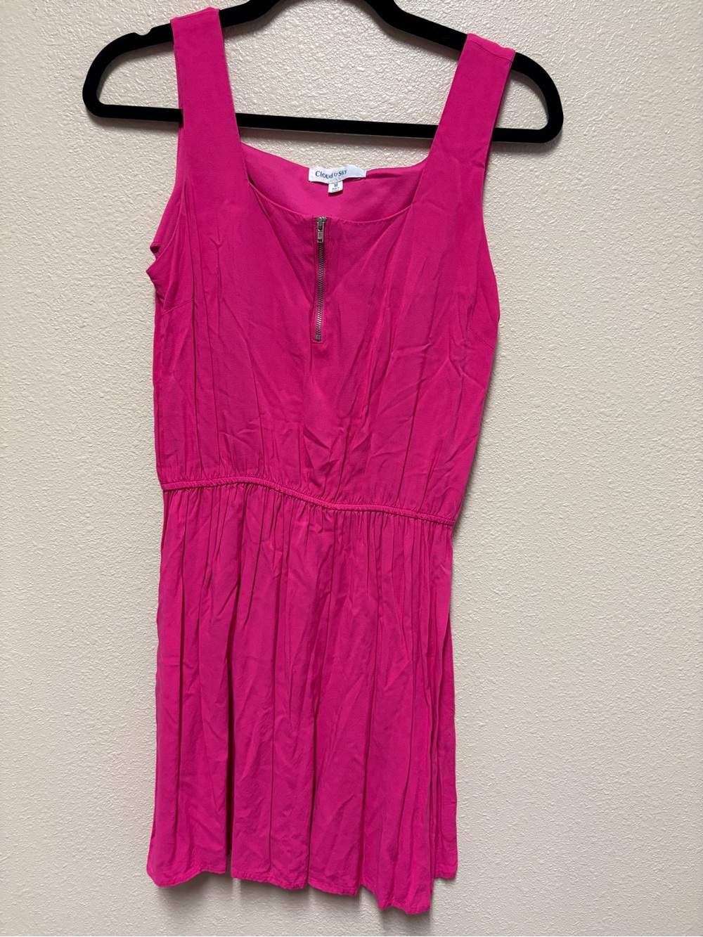Bright Pink Sleeveless Mini Dress with Front Zip Detail